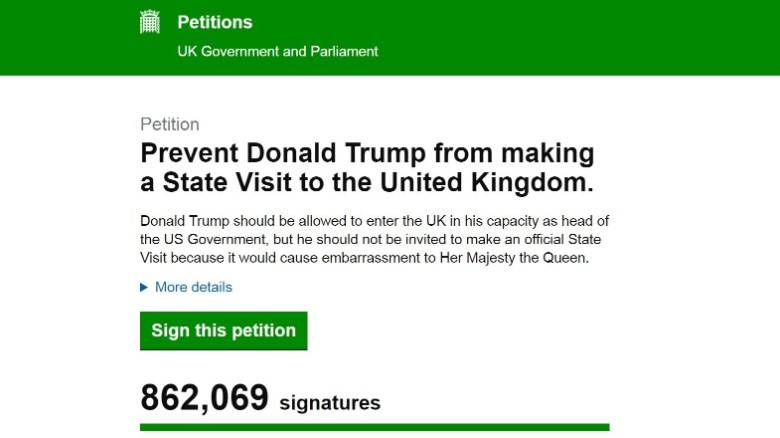 برطانیہ: ٹرمپ مخالف پٹیشن پر 8 لاکھ سے زائد افراد نے دستخط کر دیئے