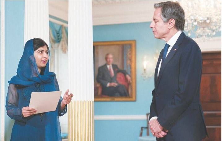 ملالہ یوسفزئی کی امریکی سیکرٹری خارجہ سے ملاقات، افغان بچی کا خط تھما دیا 